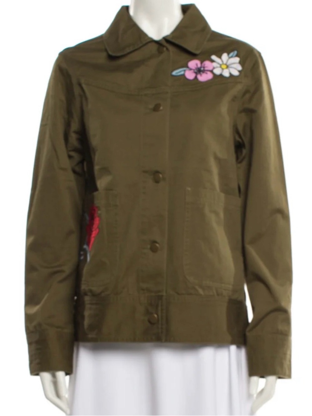 Rachel Antonoff Olive Green Floral Applique Jean Jacket